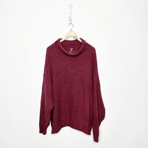 FREE PEOPLE Swim Too Deep Turtleneck Oversized Pullover Sweater MAROON womens M